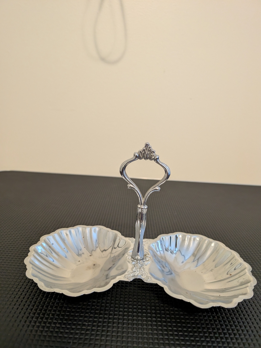Vintage Silver Two-Tier Shell Dish Serving Tray with Handle
